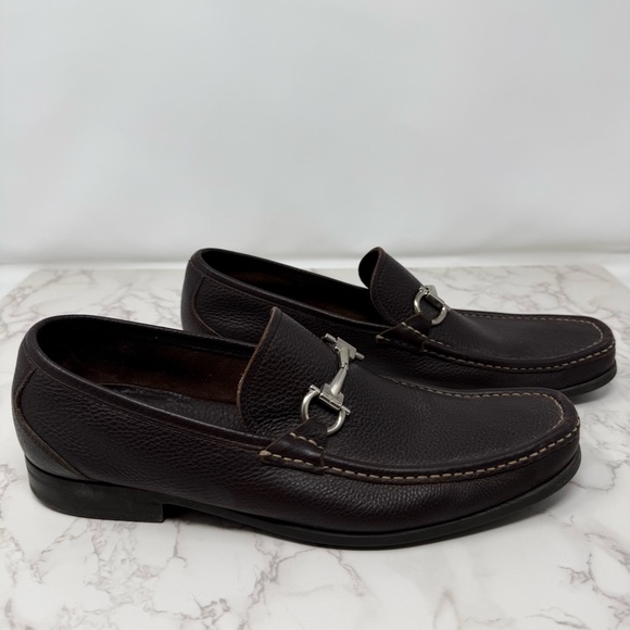 Ferragamo Dark Brown Leather Loafers - Classic Slip-On Dress Shoes main image 5